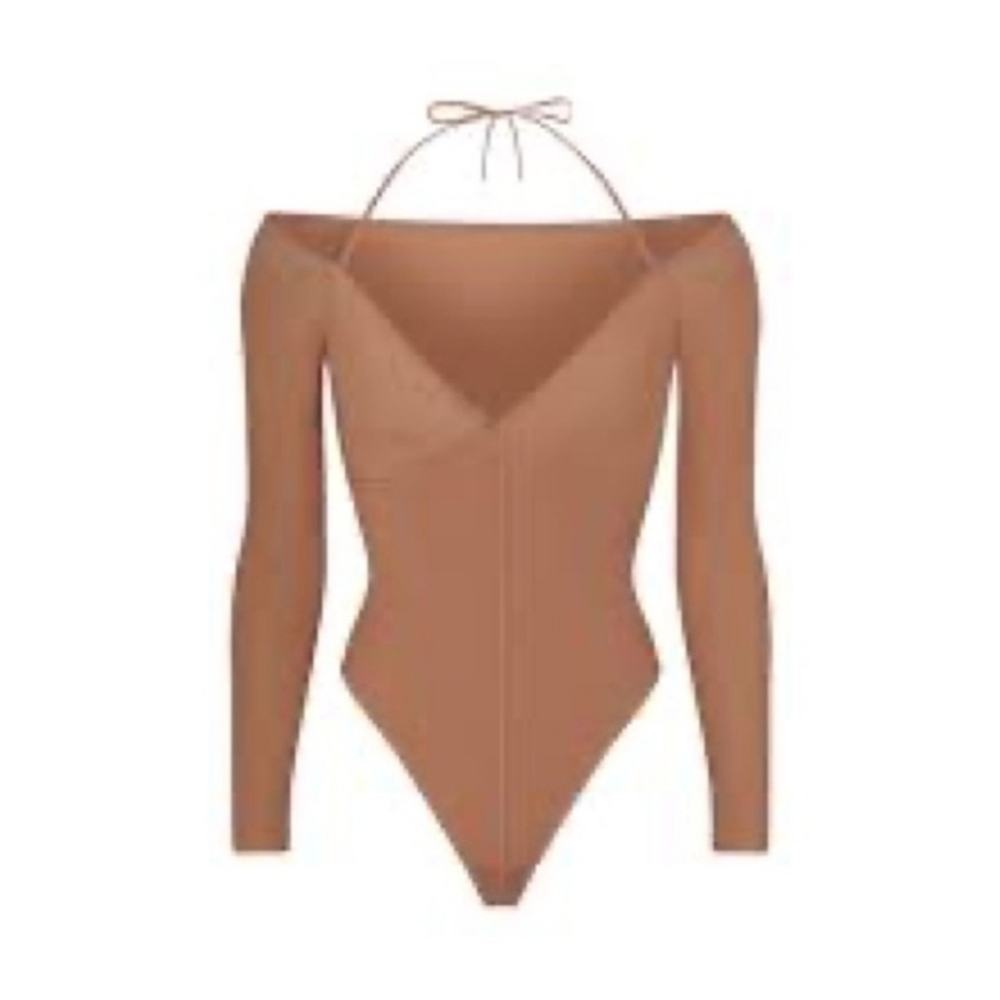 SKIMS JELLY SHEER OFF THE SHOULDER BODYSUIT in Sienna NWT